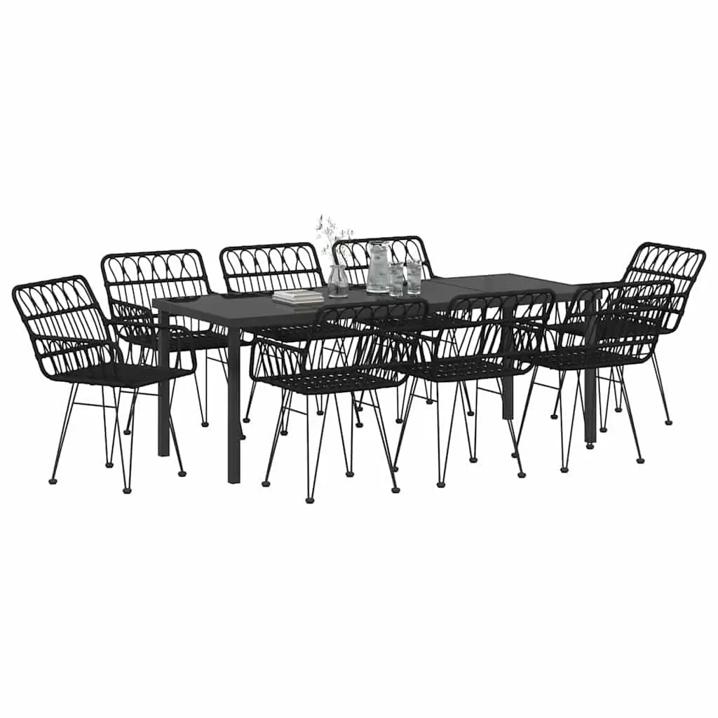 Black 9-Piece Garden Dining Set for Outdoor Use