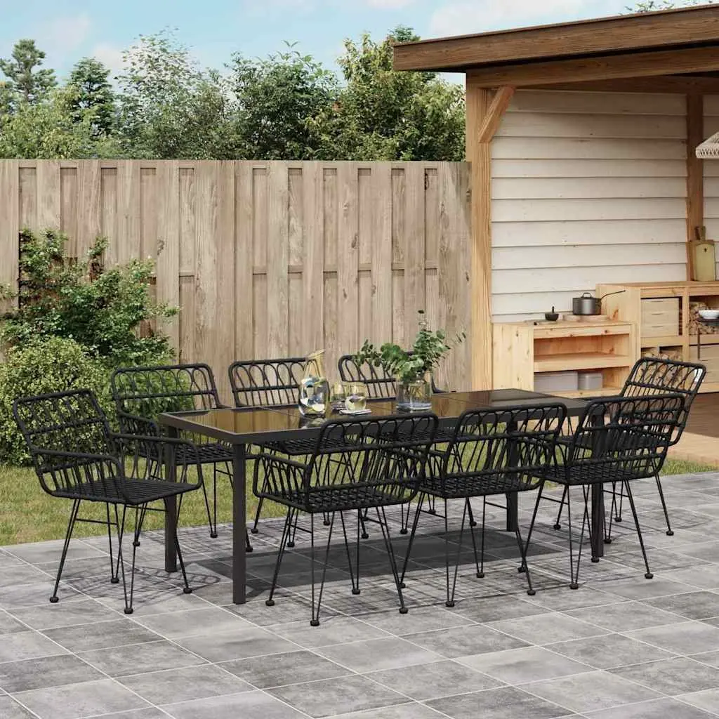 Black 9-Piece Garden Dining Set for Outdoor Use