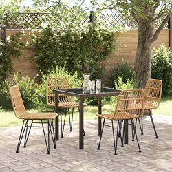 Garden Dining Set 5pcs Brown Outdoor Furniture Rectangular Table Chairs Patio