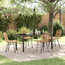 Brown 5-Piece Garden Dining Set with Steel Frame