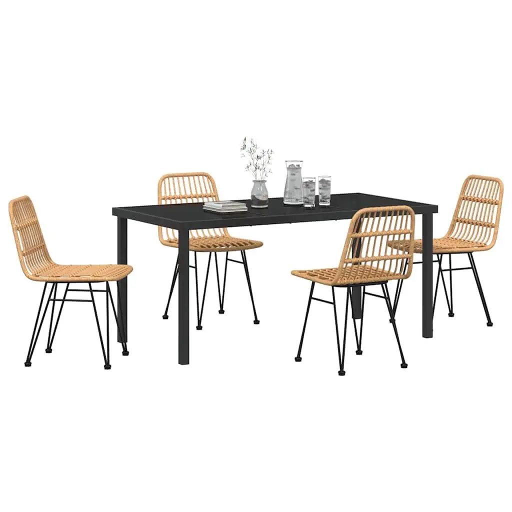 Brown 5-Piece Garden Dining Set with Steel Frame