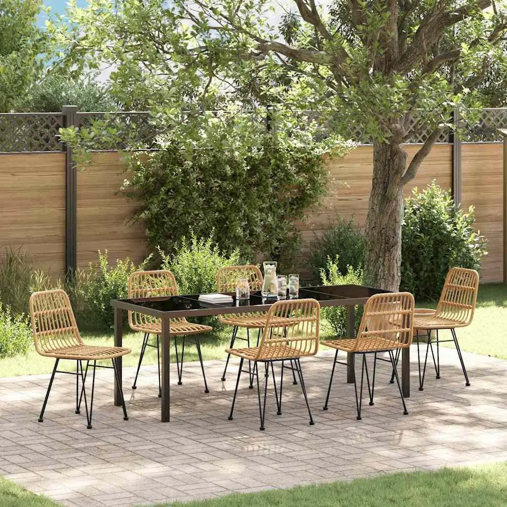 Brown 7-Piece Outdoor Dining Set with Rectangular Table