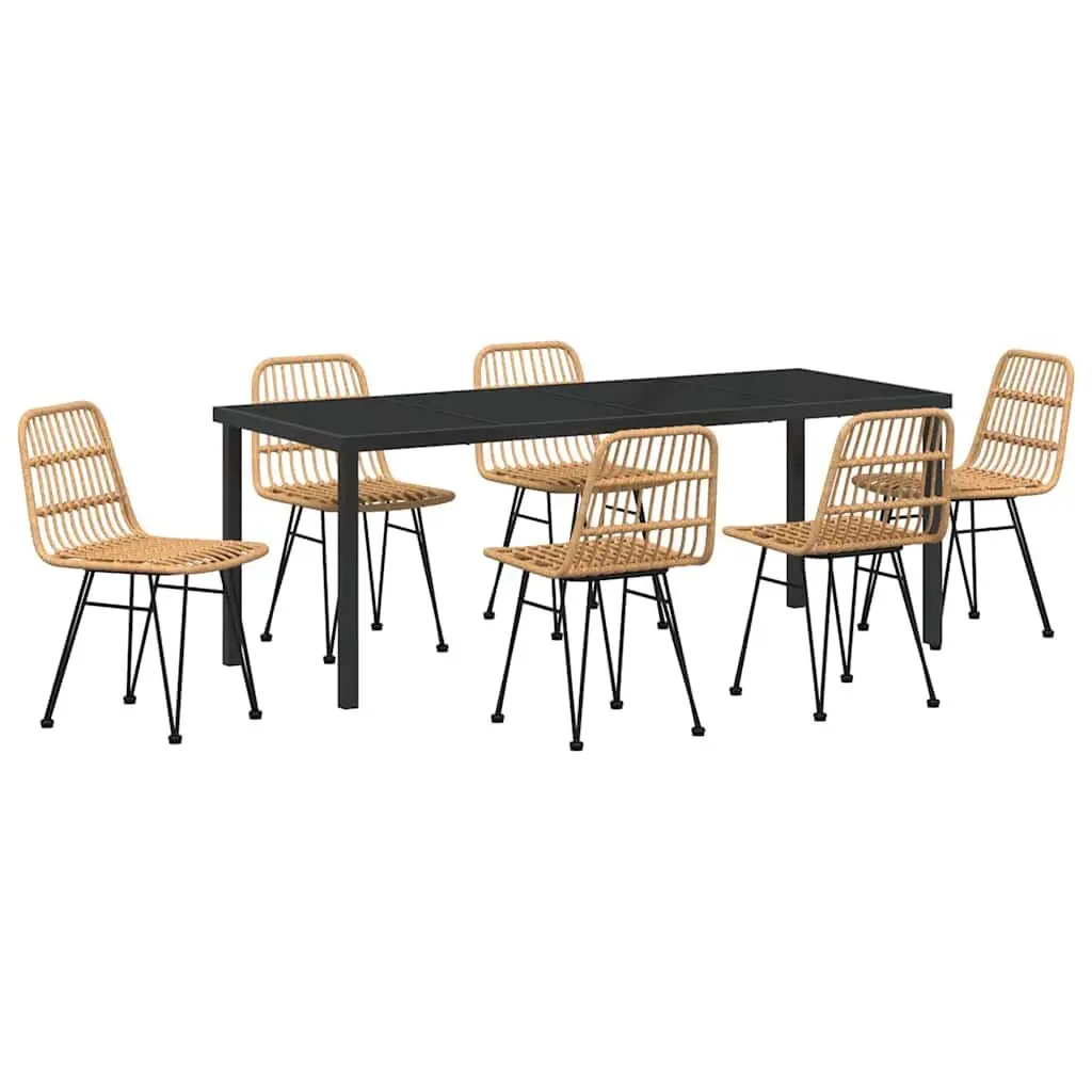 Brown 7-Piece Outdoor Dining Set with Rectangular Table