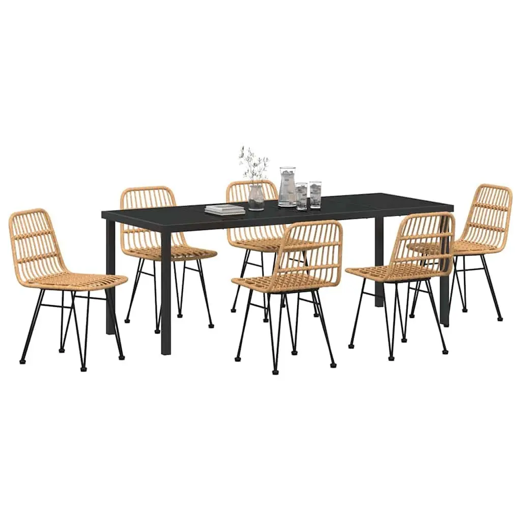 Brown 7-Piece Outdoor Dining Set with Rectangular Table