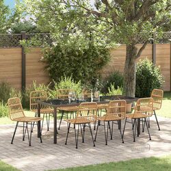 Brown Steel Frame Poly Rattan Garden Dining Set 9 Piece