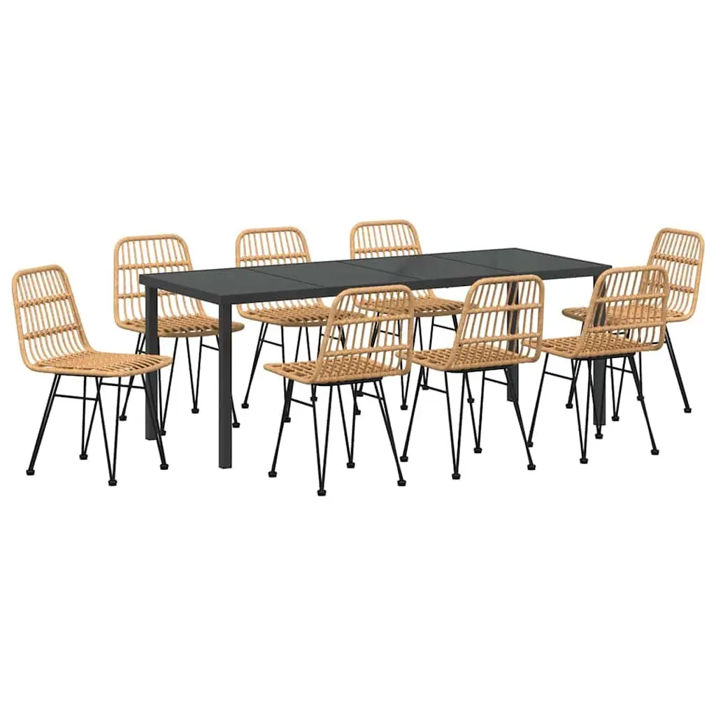 Brown Steel Frame Poly Rattan Garden Dining Set 9 Piece