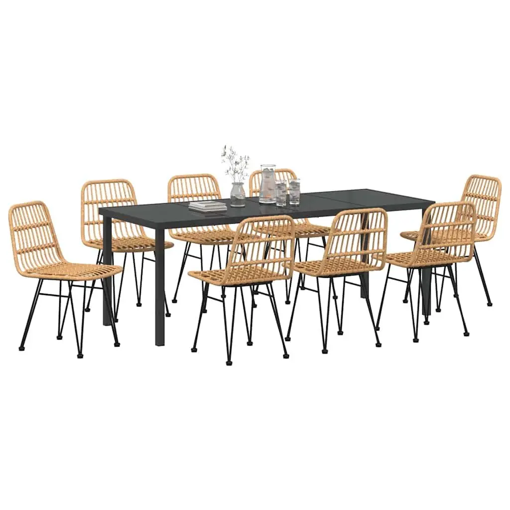 Brown Steel Frame Poly Rattan Garden Dining Set 9 Piece