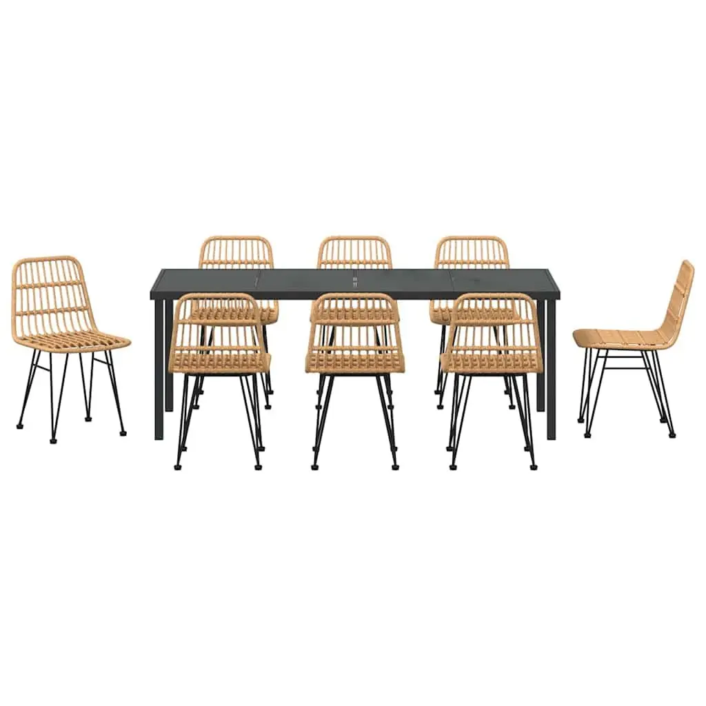 Brown Steel Frame Poly Rattan Garden Dining Set 9 Piece