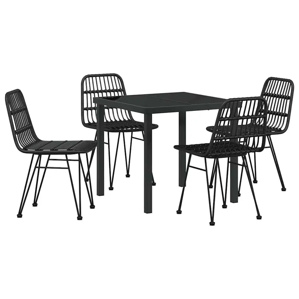 Garden Dining Set Poly Rattan Weave Powder Coated Steel Frame 5 Piece Black Rectangular Outdoor Furniture