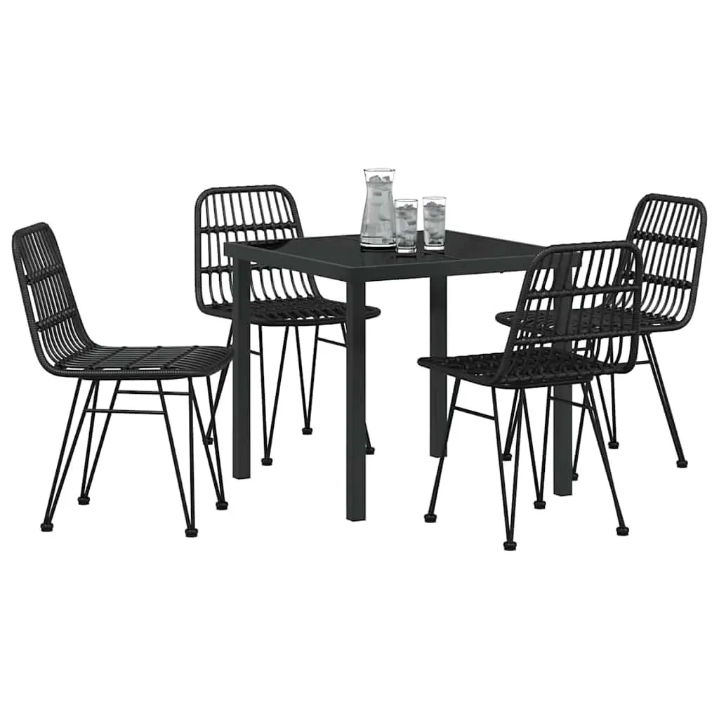 Garden Dining Set Poly Rattan Weave Powder Coated Steel Frame 5 Piece Black Rectangular Outdoor Furniture