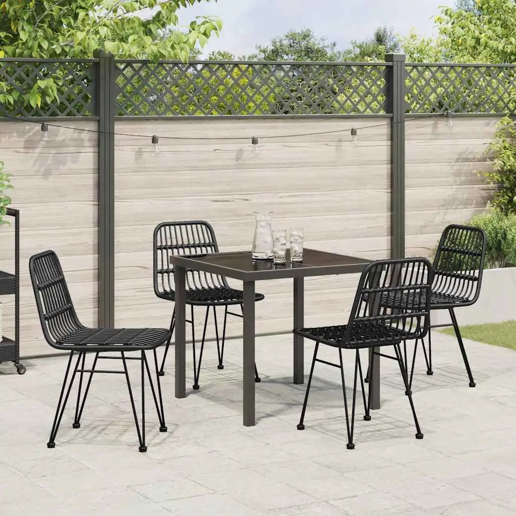 Garden Dining Set Poly Rattan Weave Powder Coated Steel Frame 5 Piece Black Rectangular Outdoor Furniture