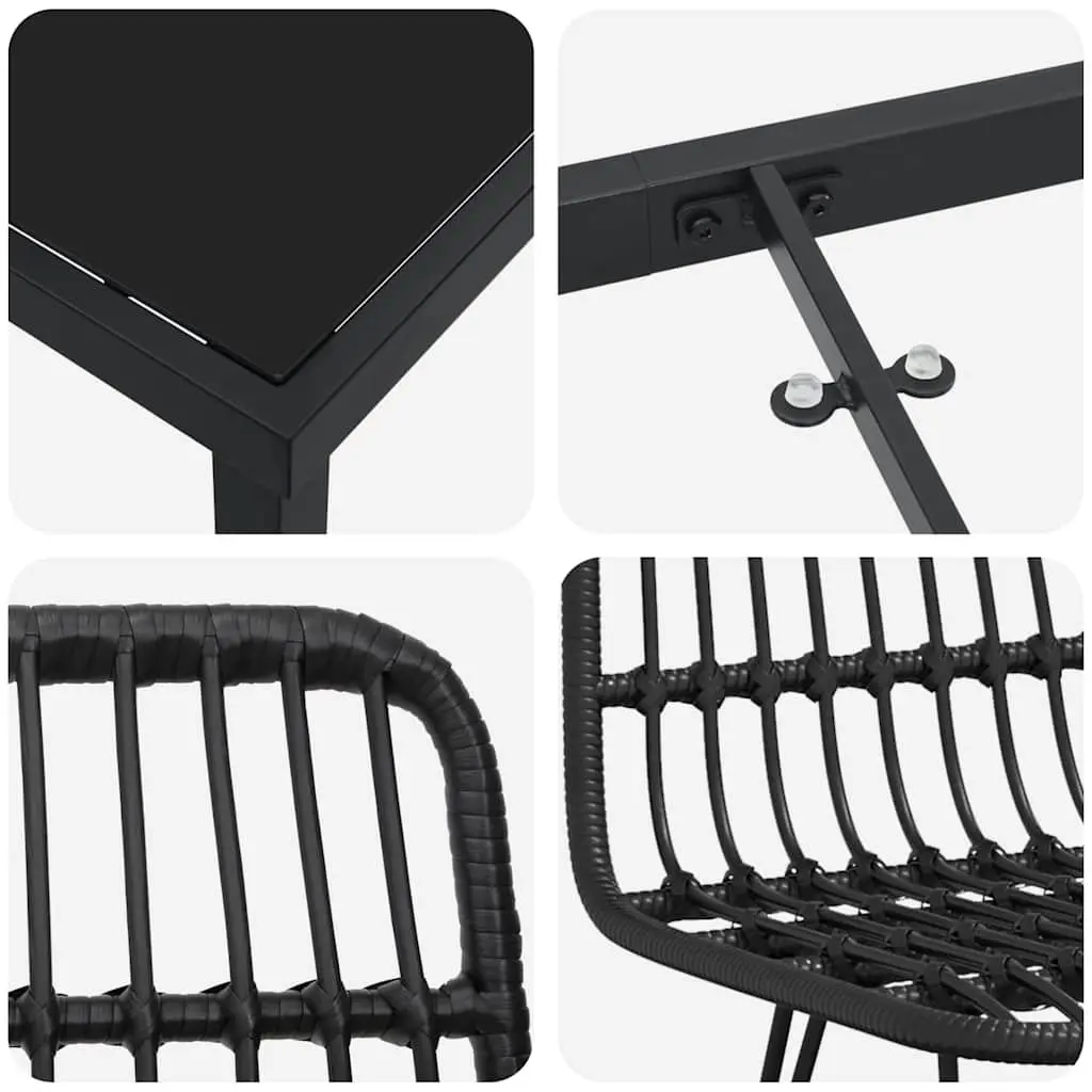 Garden Dining Set Poly Rattan Weave Powder Coated Steel Frame 5 Piece Black Rectangular Outdoor Furniture