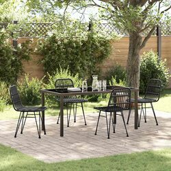 5-Piece Black Steel Frame Outdoor Garden Dining Set