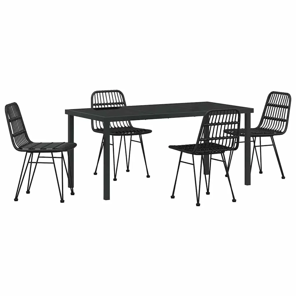 Outdoor Dining Set Poly Rattan Weave Powder-Coated Steel 5 Piece Rectangular Black
