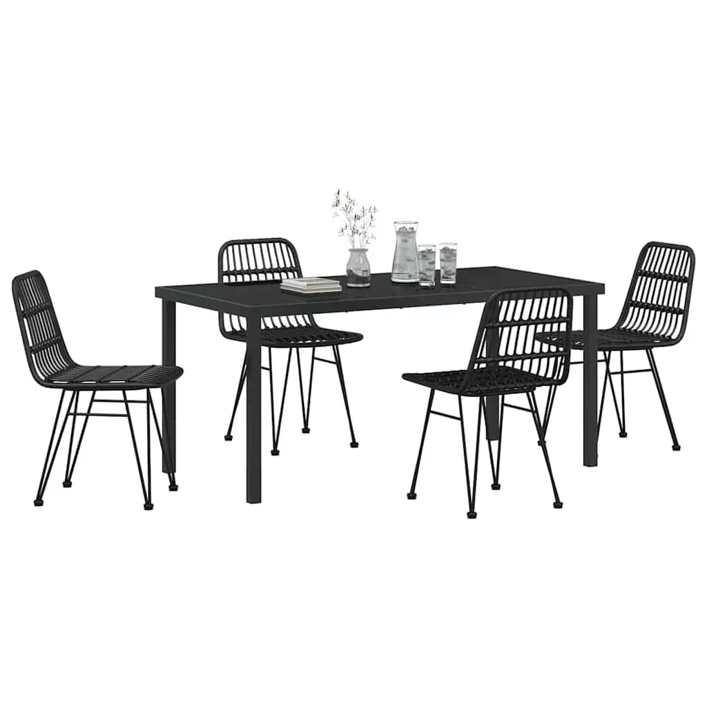 Outdoor Dining Set Poly Rattan Weave Powder-Coated Steel 5 Piece Rectangular Black