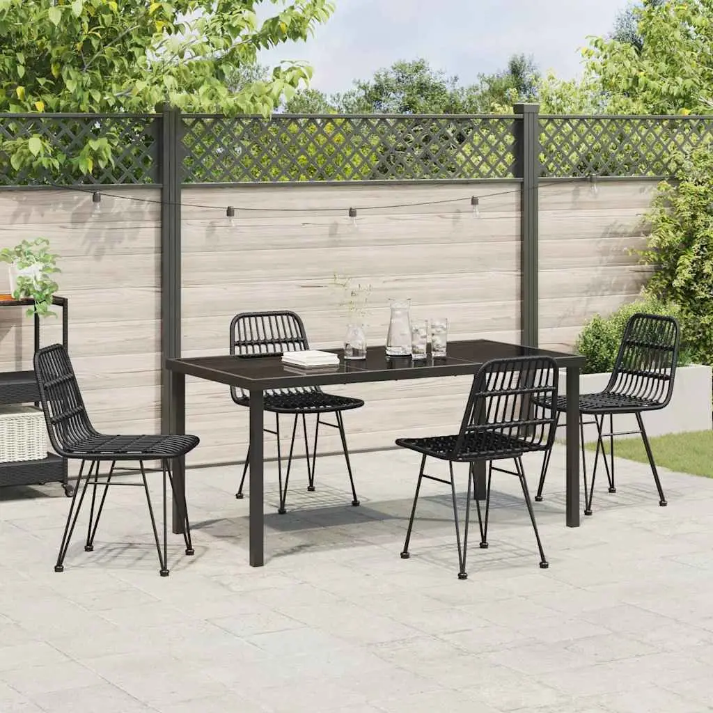 Outdoor Dining Set Poly Rattan Weave Powder-Coated Steel 5 Piece Rectangular Black