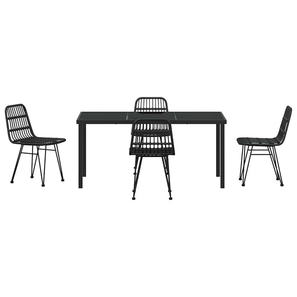 Outdoor Dining Set Poly Rattan Weave Powder-Coated Steel 5 Piece Rectangular Black