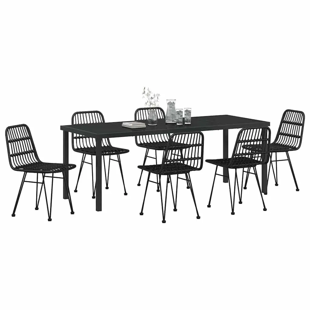 Rectangular Black Steel Frame 7-Piece Garden Dining Set