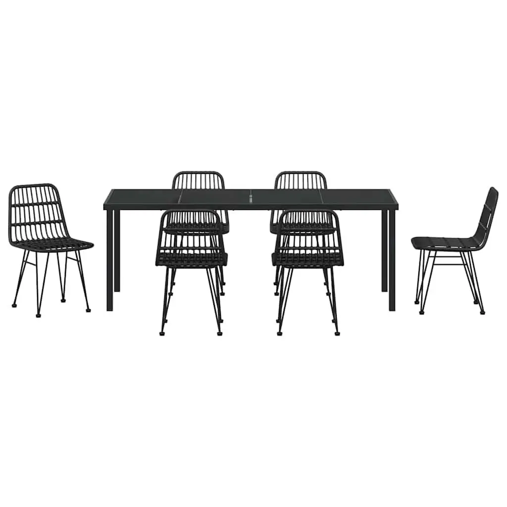 Rectangular Black Steel Frame 7-Piece Garden Dining Set