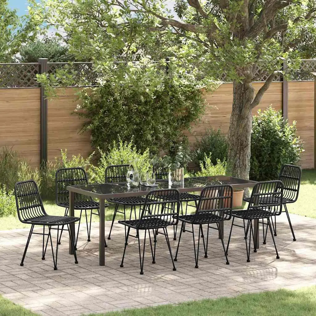 9-Piece Black Steel Garden Dining Set for Outdoor Use