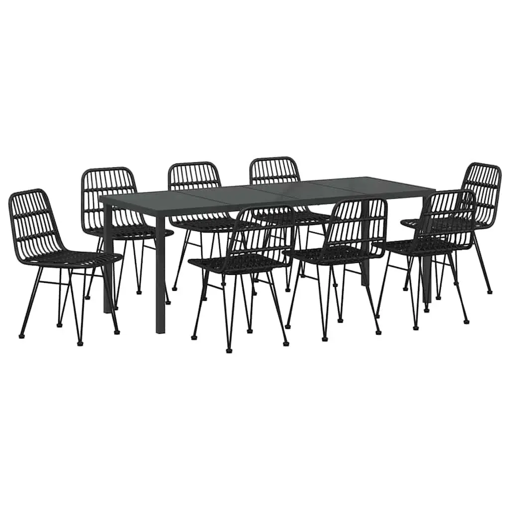 9-Piece Black Steel Garden Dining Set for Outdoor Use
