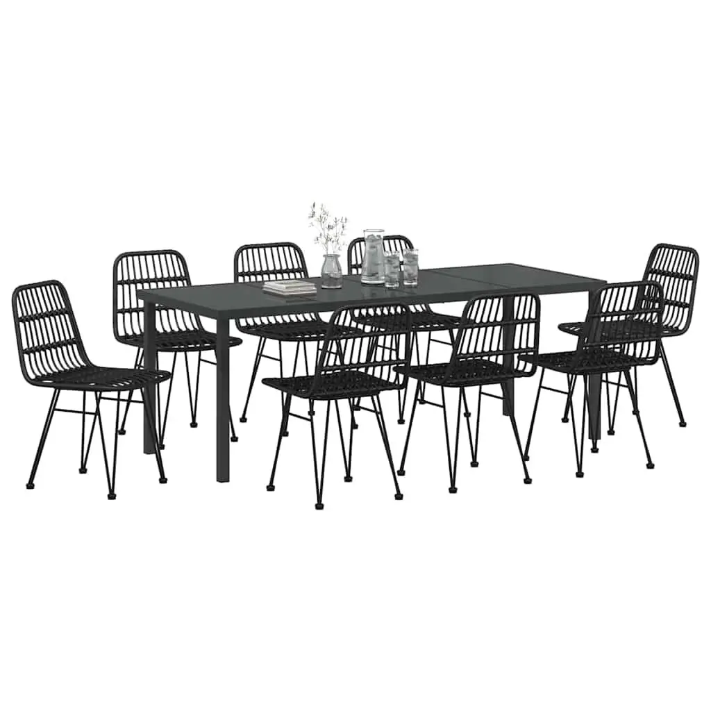 9-Piece Black Steel Garden Dining Set for Outdoor Use