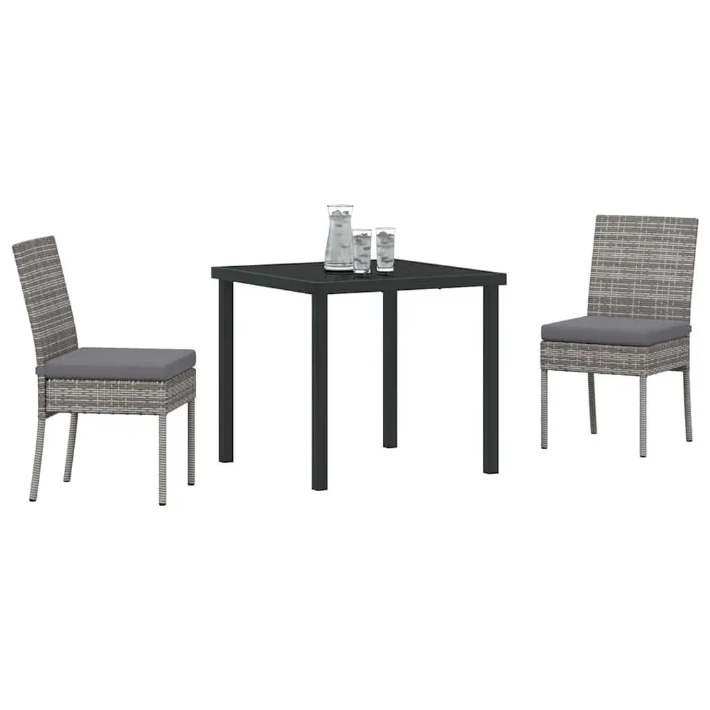 Garden Dining Set Powder-Coated Steel Frame 3 Pieces Grey Outdoor Furniture
