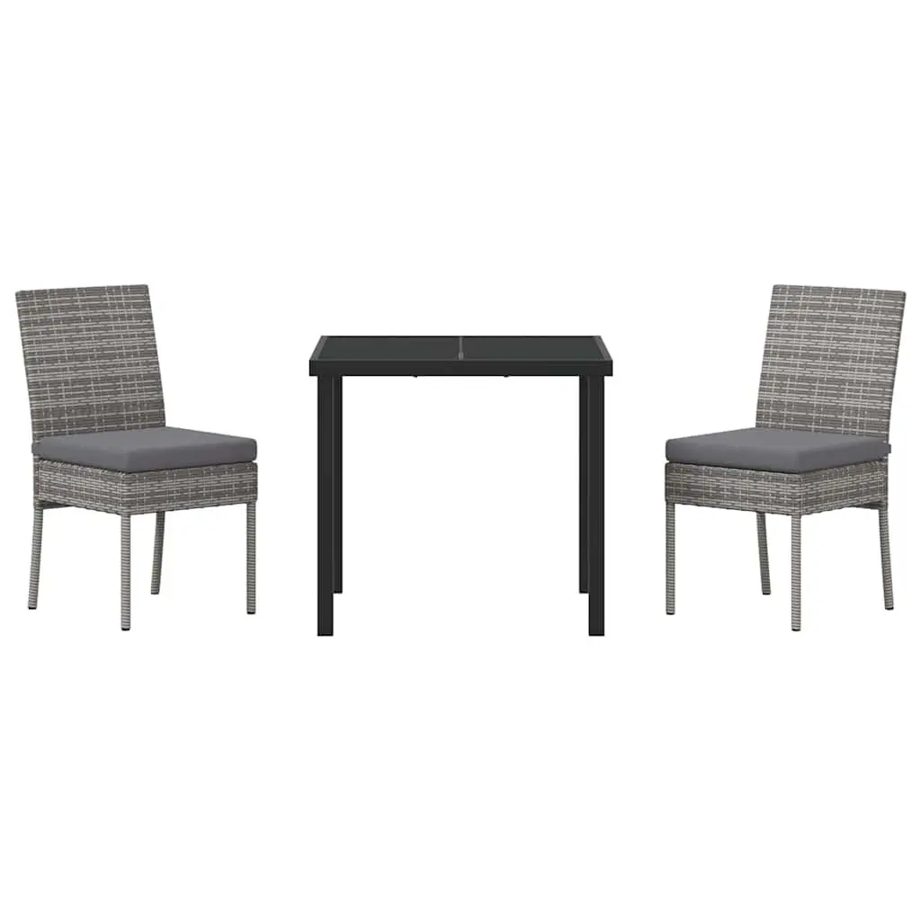 Garden Dining Set Powder-Coated Steel Frame 3 Pieces Grey Outdoor Furniture