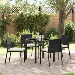 5-Piece Black Steel Garden Dining Set with Cushions