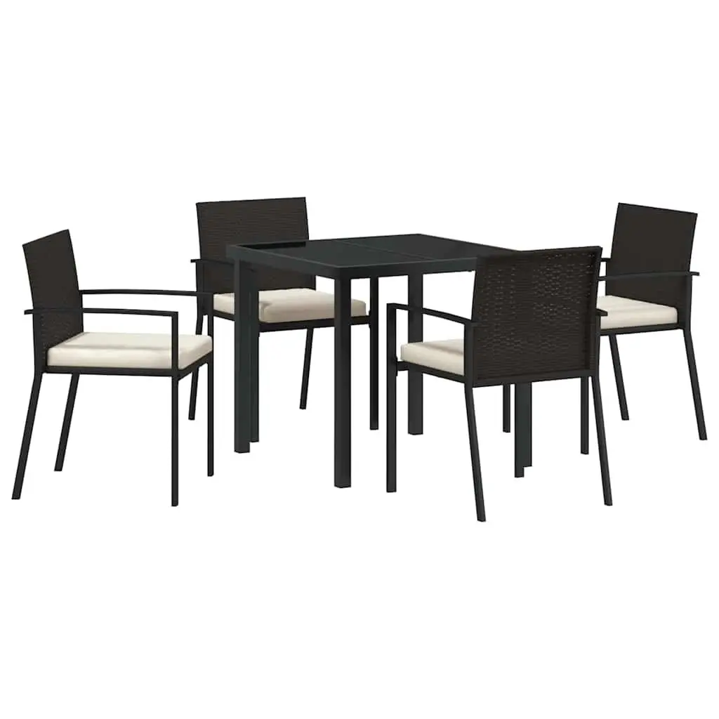 Dining Set 5 Piece Powder-coated Steel Poly Rattan Black Outdoor Furniture with Cushions