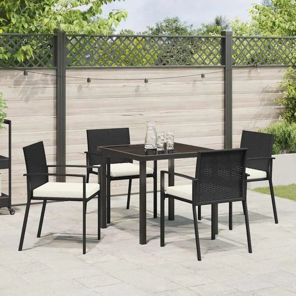 Dining Set 5 Piece Powder-coated Steel Poly Rattan Black Outdoor Furniture with Cushions