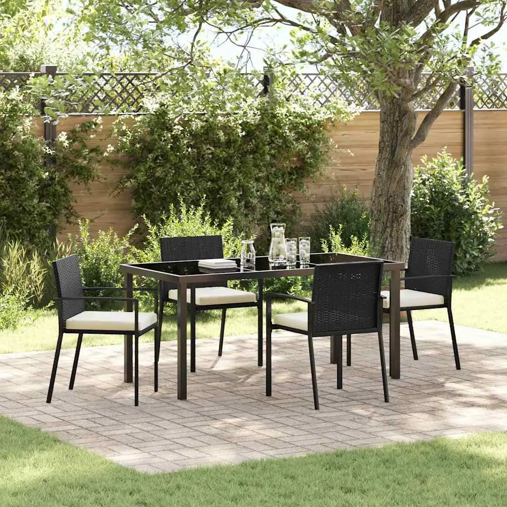 Garden Dining Set Powder-coated Steel Frame Poly Rattan 5 Piece Black