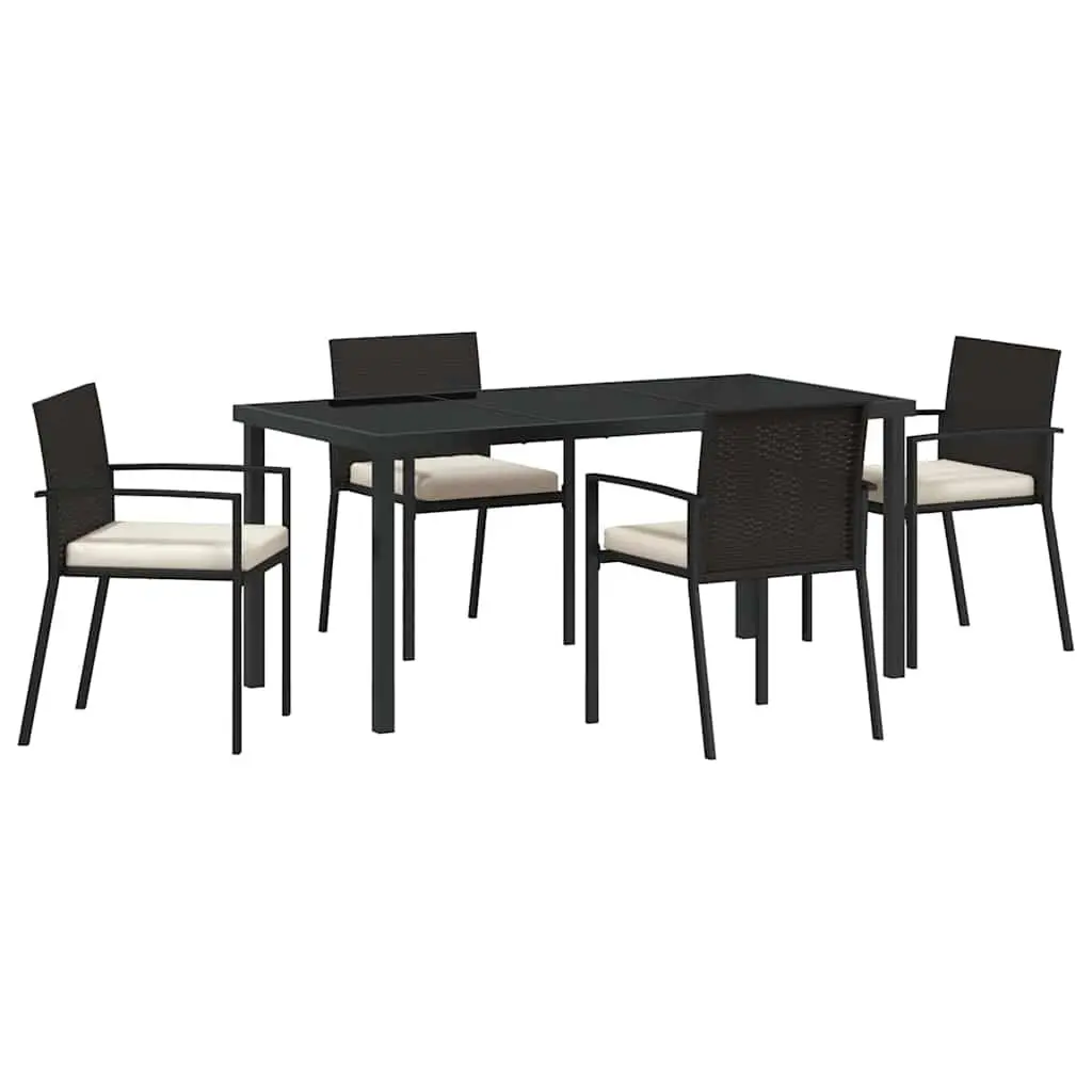 Garden Dining Set Powder-coated Steel Frame Poly Rattan 5 Piece Black