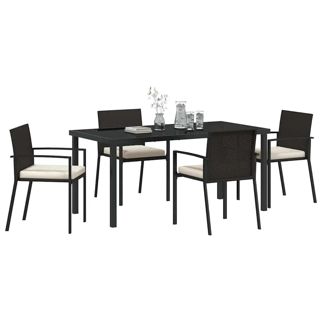 Garden Dining Set Powder-coated Steel Frame Poly Rattan 5 Piece Black