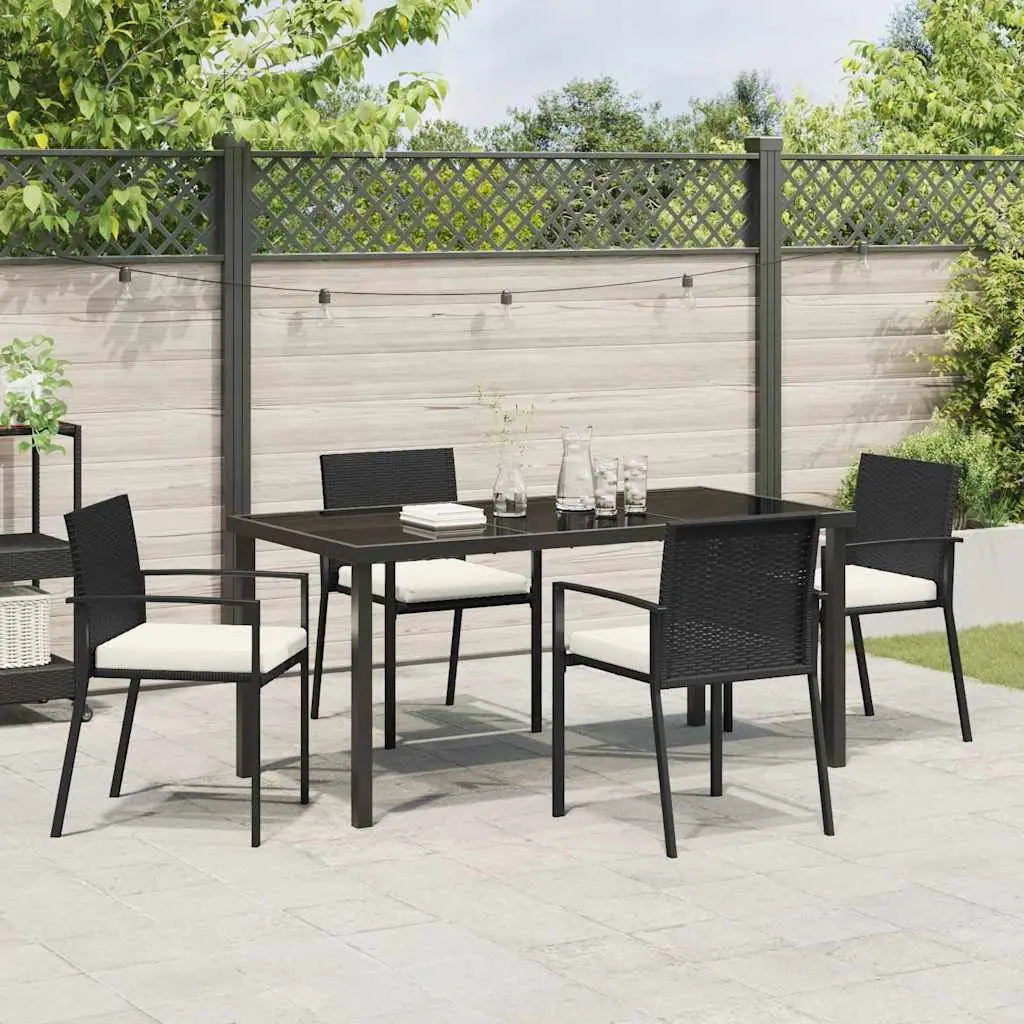 Garden Dining Set Powder-coated Steel Frame Poly Rattan 5 Piece Black