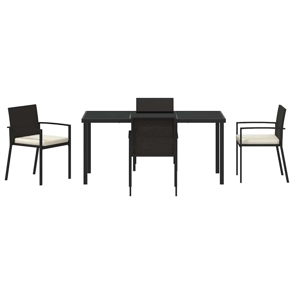 Garden Dining Set Powder-coated Steel Frame Poly Rattan 5 Piece Black