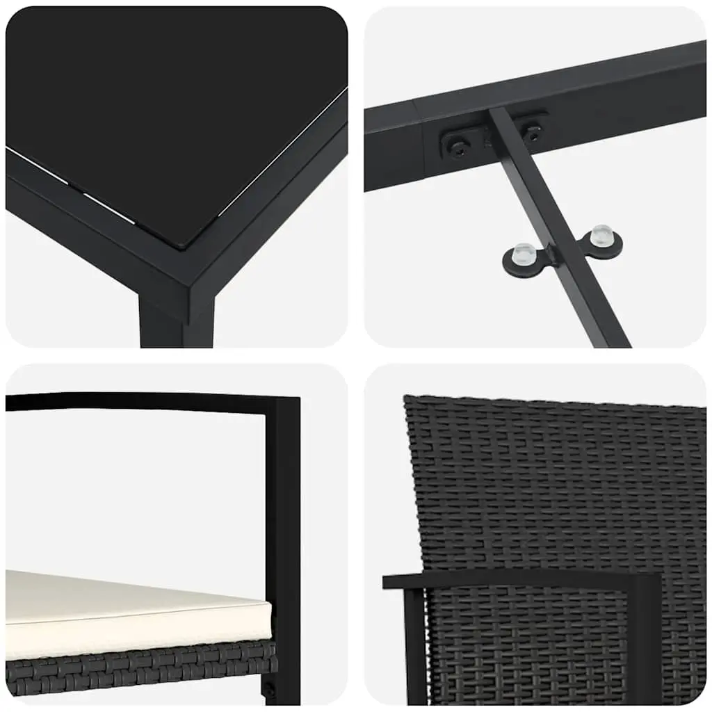 Garden Dining Set Powder-coated Steel Frame Poly Rattan 5 Piece Black