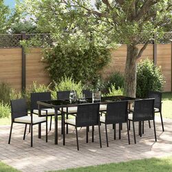 Premium 9-Piece Black Garden Dining Set with Steel Frame