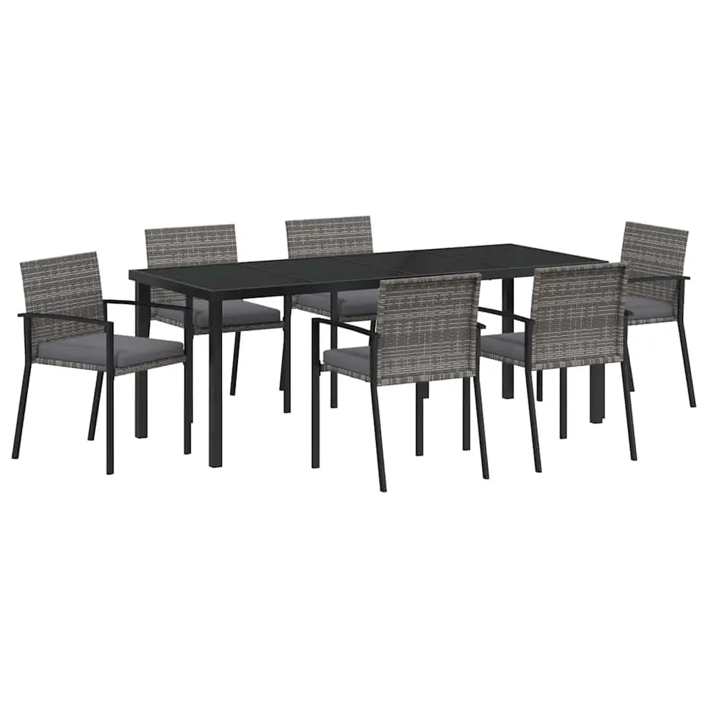 Garden Dining Set Poly Rattan 6 Pieces Grey Steel Frame