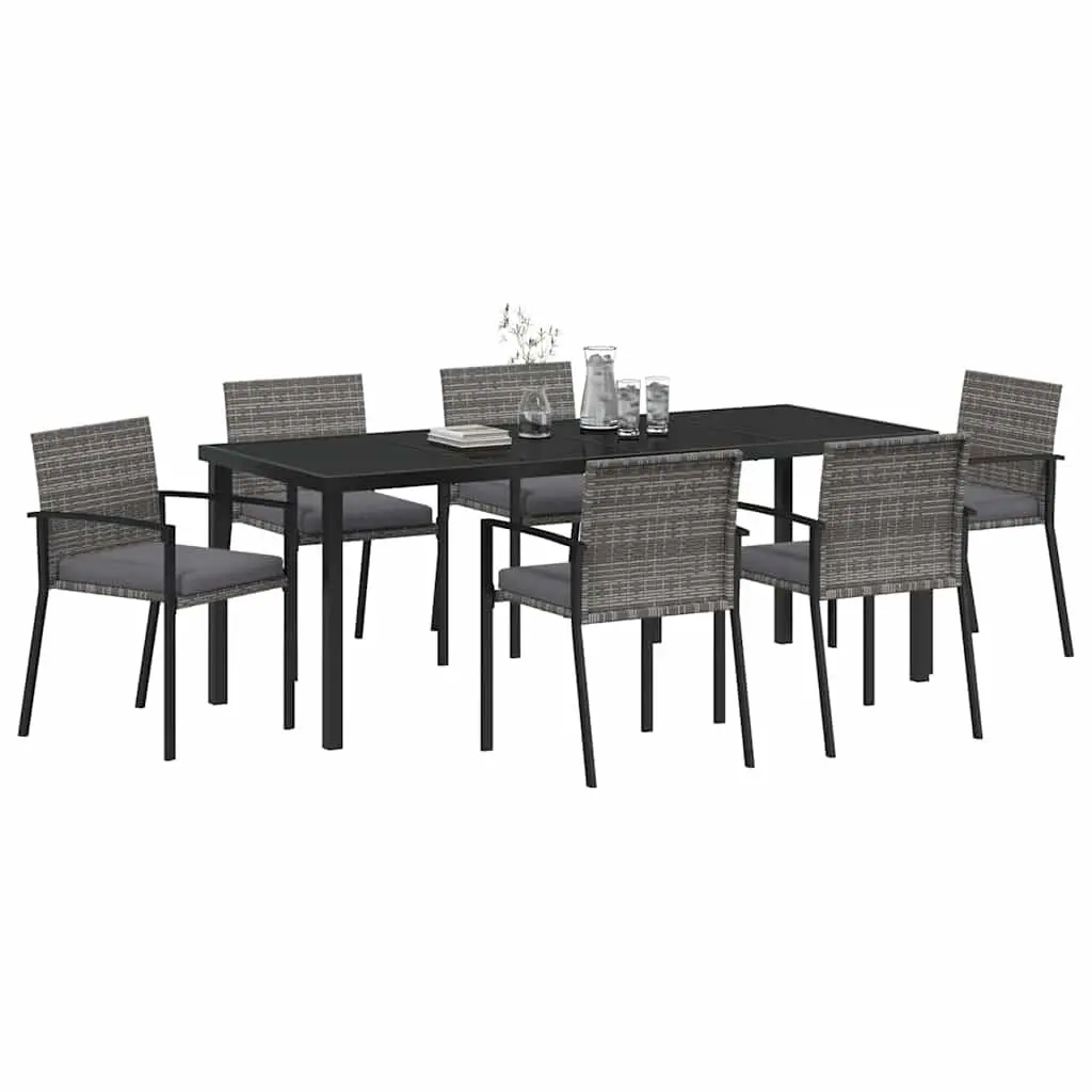 Garden Dining Set Poly Rattan 6 Pieces Grey Steel Frame