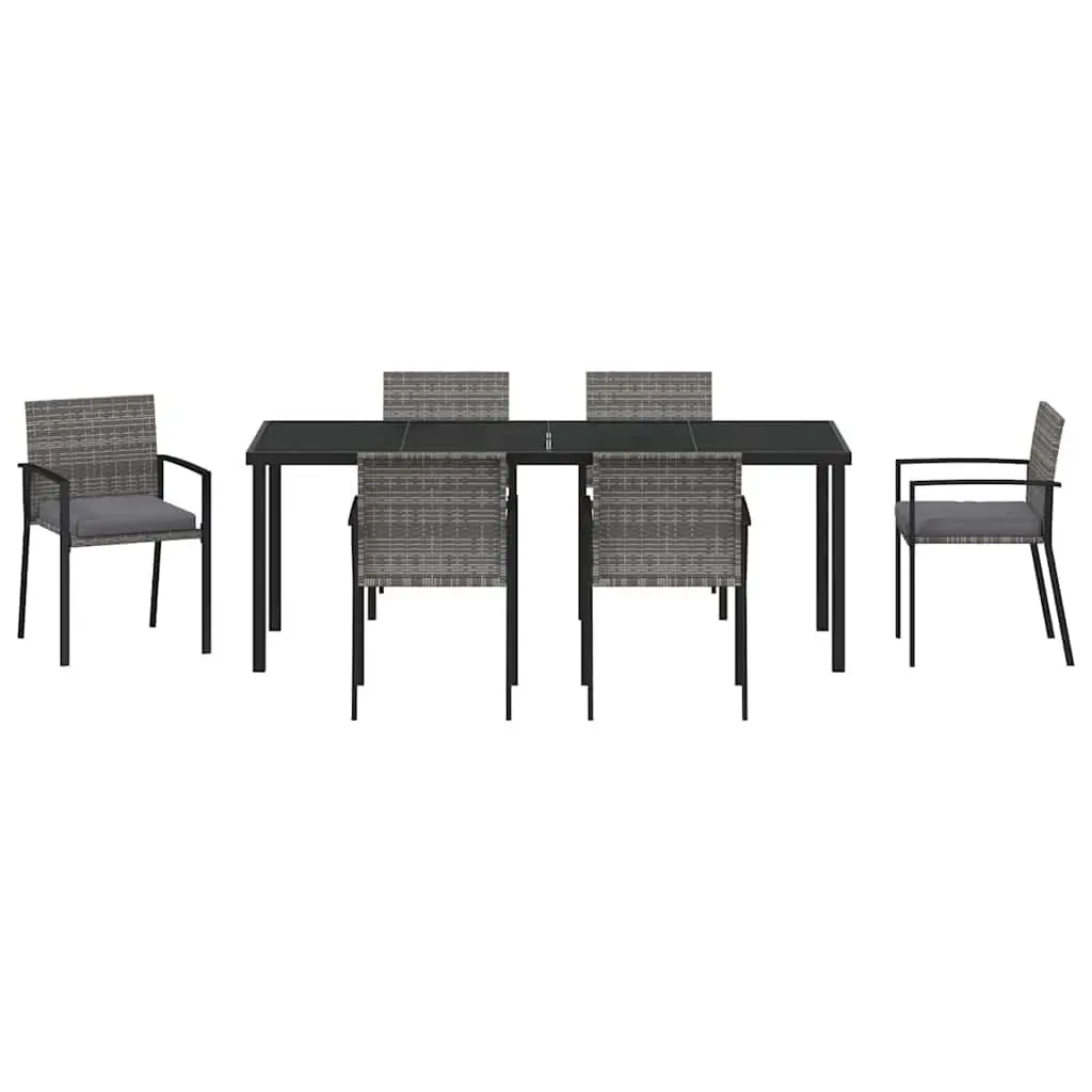 Garden Dining Set Poly Rattan 6 Pieces Grey Steel Frame