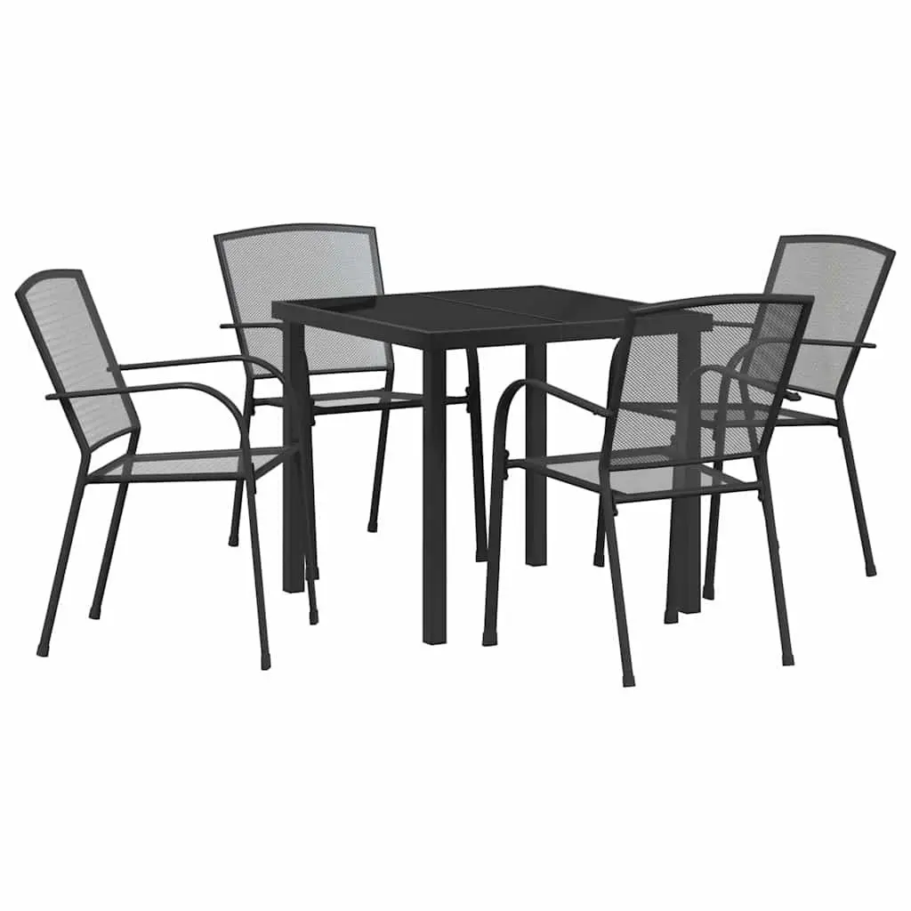 5-Piece Anthracite Garden Dining Set with Glass Top