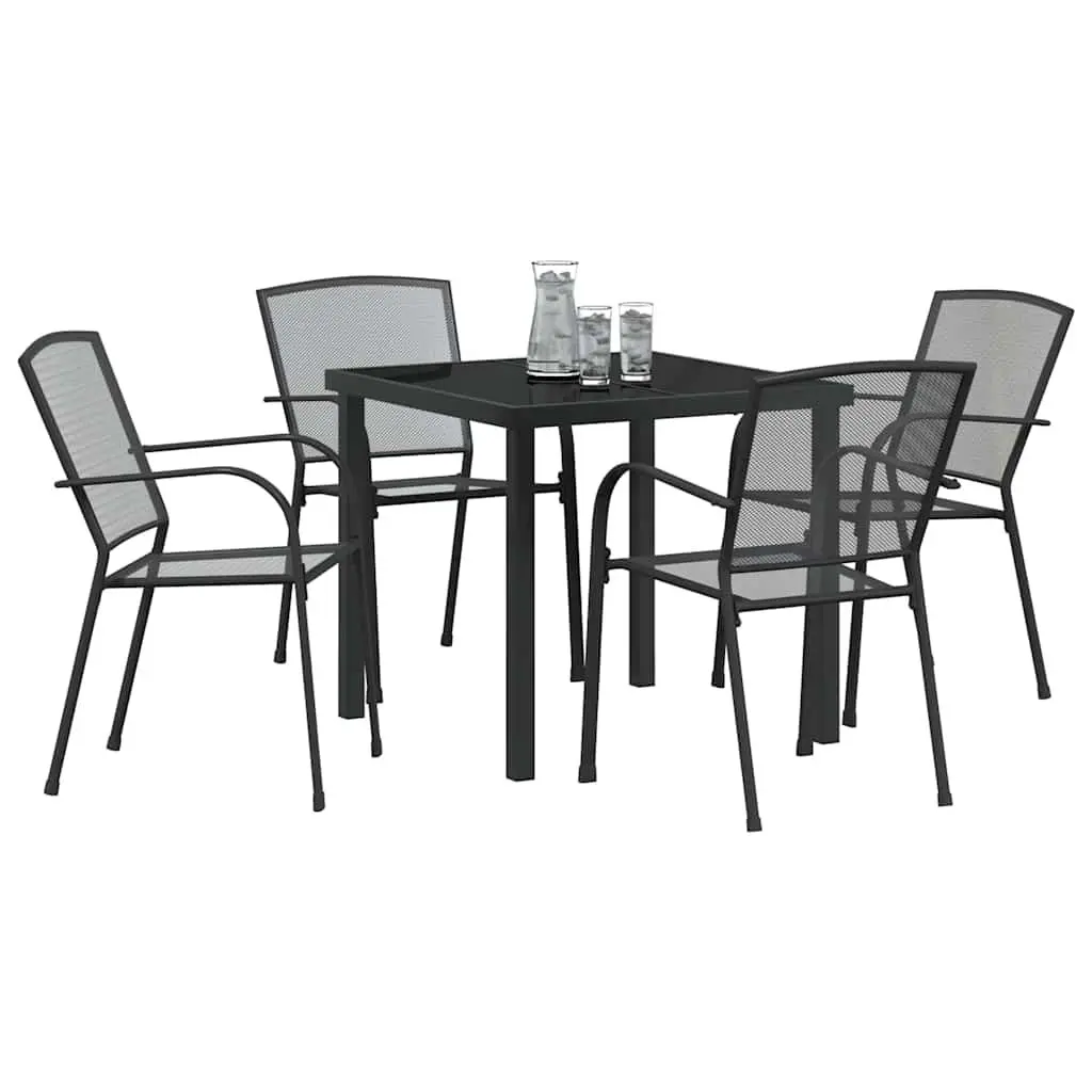 5-Piece Anthracite Garden Dining Set with Glass Top