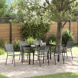 Garden Dining Set 7 Piece Anthracite Steel Furniture with Glass Top