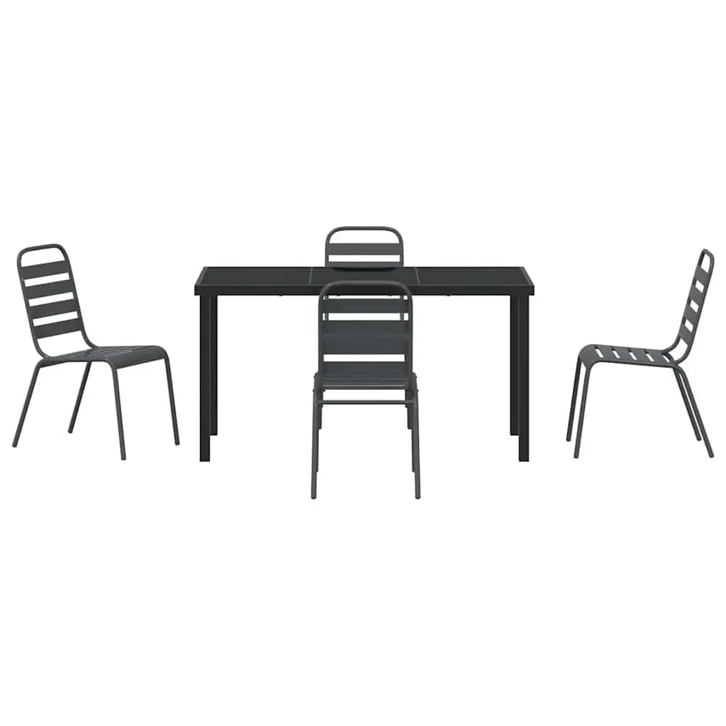 Garden Dining Set Powder-coated Steel Tempered Glass Rectangular Anthracite Grey 5 Pieces