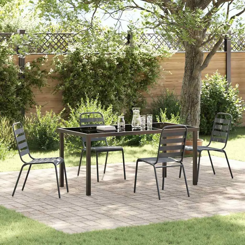 Outdoor Dining Set 5 Piece Steel Frame with Glass Table