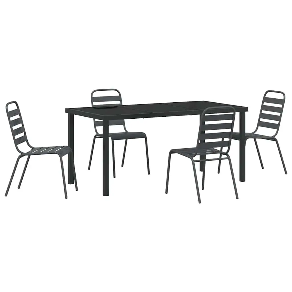 Garden Dining Set Powder-coated Steel 5 Piece Anthracite Grey Tempered Glass Table