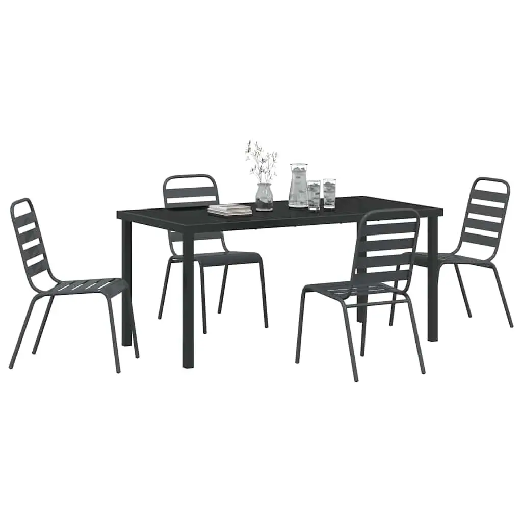 Garden Dining Set Powder-coated Steel 5 Piece Anthracite Grey Tempered Glass Table