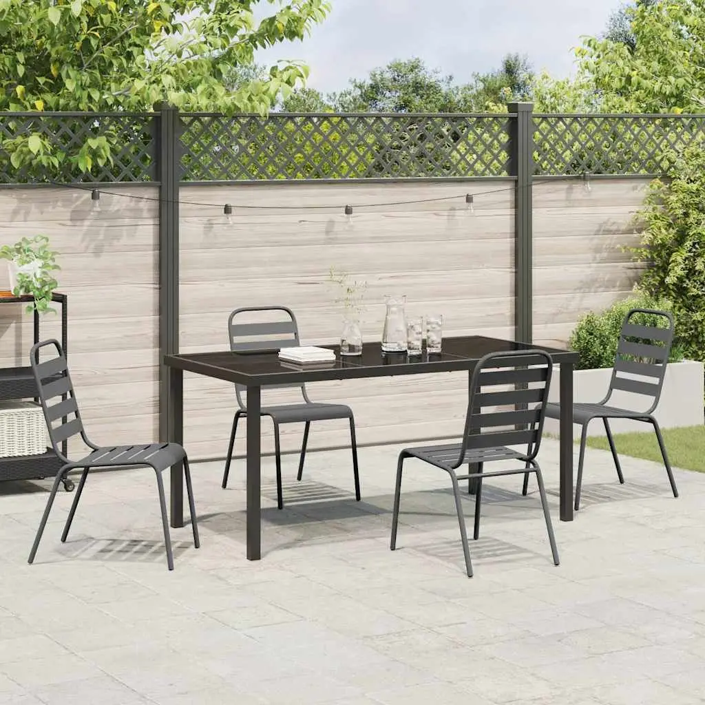 Garden Dining Set Powder-coated Steel 5 Piece Anthracite Grey Tempered Glass Table