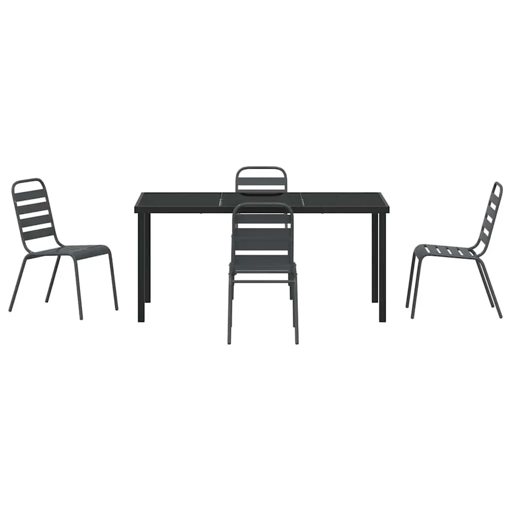 Garden Dining Set Powder-coated Steel 5 Piece Anthracite Grey Tempered Glass Table